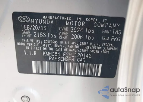 2017 Hyundai Elantra Limited from USA, damaged, VIN KMHD84LF2HU120142